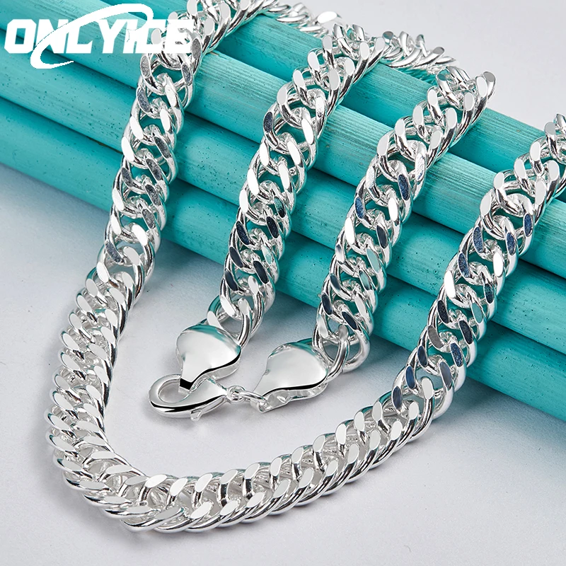 925 Sterling Silver 50cm 10mm Cuban Chain Necklace For Man Fashion Jewelry Trend Personality Hip Hop Trendsetter Accessories