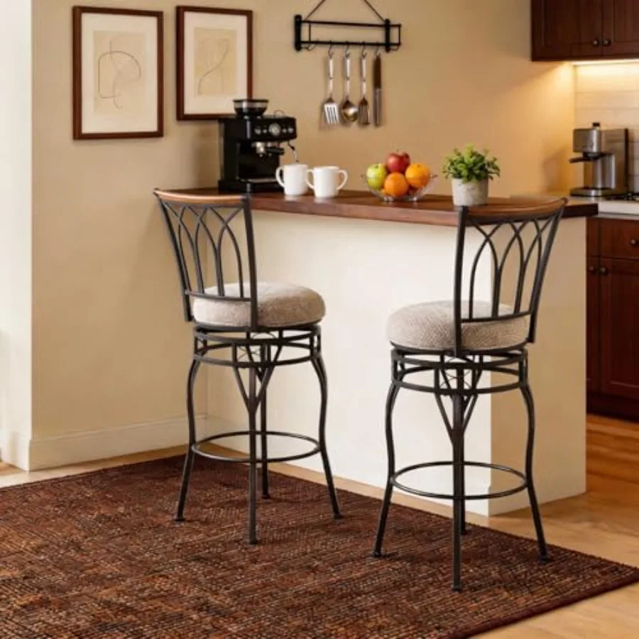 

Farmhouse Swivel Bar Chairs Set of 2, Adjustable 25"/30" Industrial Counter and Bar Stools with Backs, Beige Fabric, Antique Br