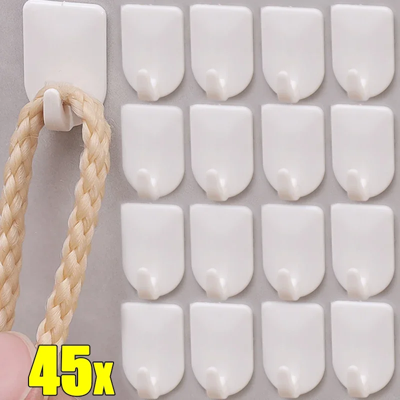 Wall Mount Small Hooks Mini Self Adhesive Plastic Hook White No Punching Door Wall Hangers Hooks for Kitchen Bathroom Storage