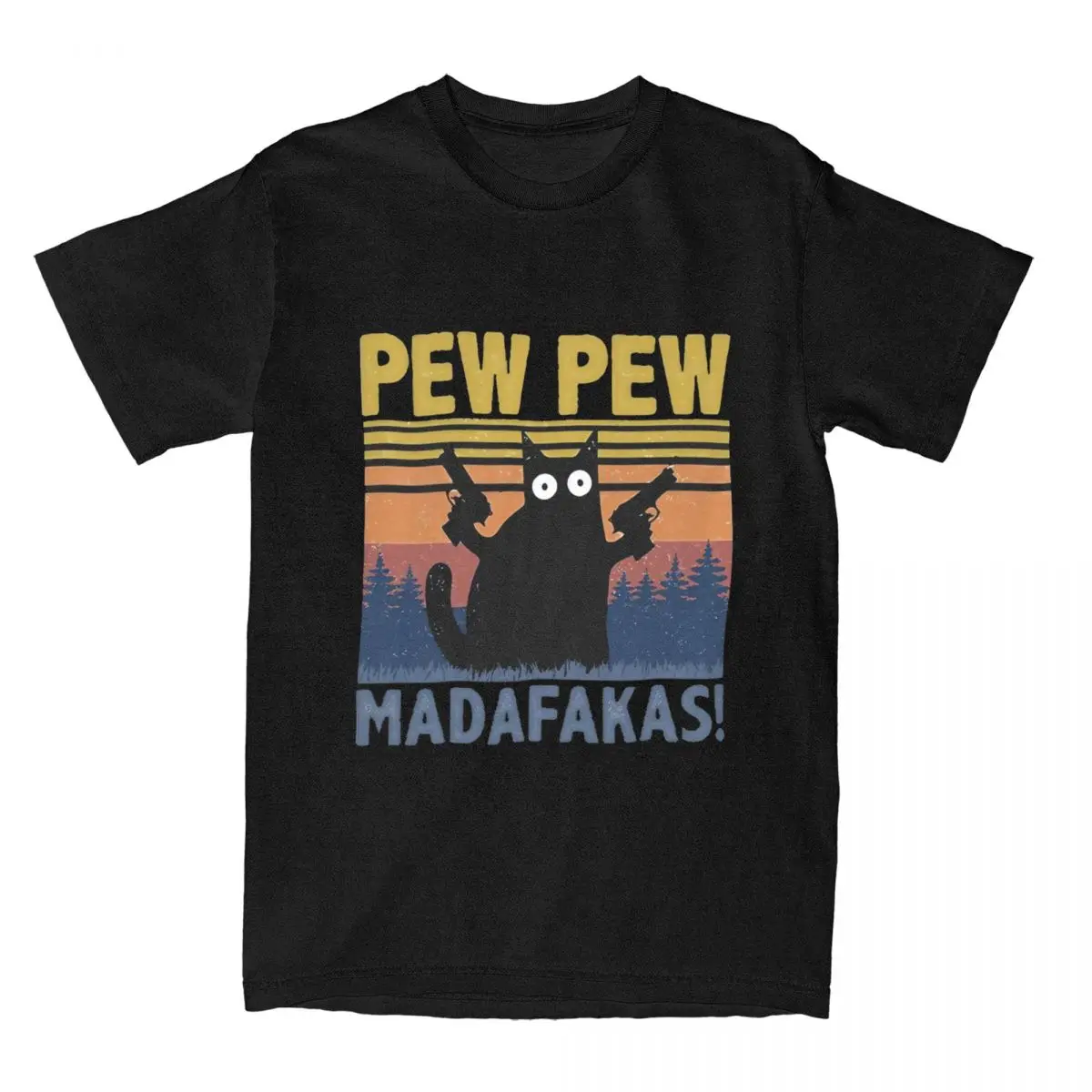 Man T-Shirt Pew Pew Madafakas Cat T-Shirts Fashion Cat Lover Summer Tees Vintage Print 100 Cotton Clothes Gift