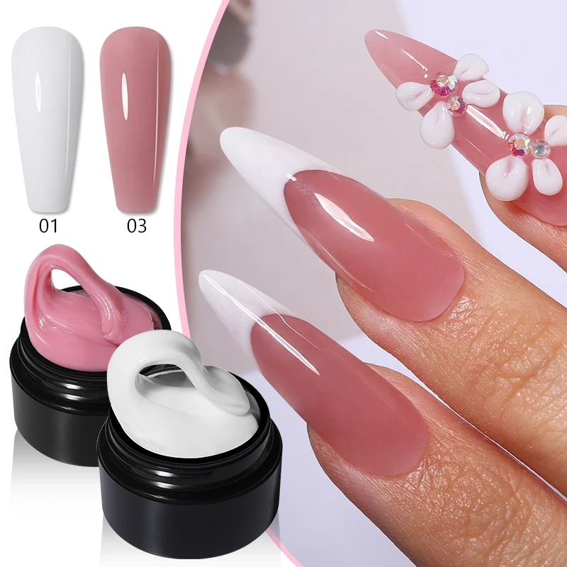 MSHARE 15ml Non Stick Hand Extension Gel Set Clear Pink 3D Modeling Solid Gel Nail Polish Carving Flower Embossing Pen 5 Colors