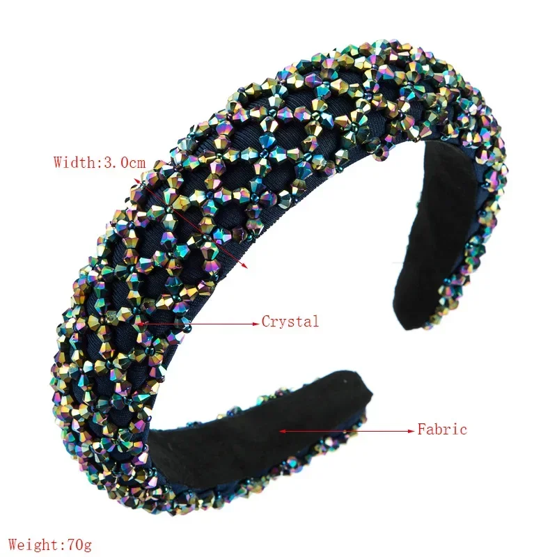 Exquisite Women Baroque Wide Rhinestone Headband Handmade Beaded Colorful Crystal Sponge Headband Vintage Girls Wedding Party