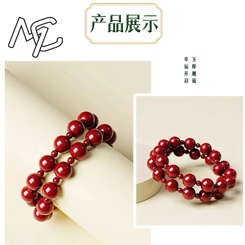 Customized Natural Red Cinnabar Double Circle Transfer Beads Bracelet Hand Knitting Jewellery Fashion Man Woman Luck Amulet New