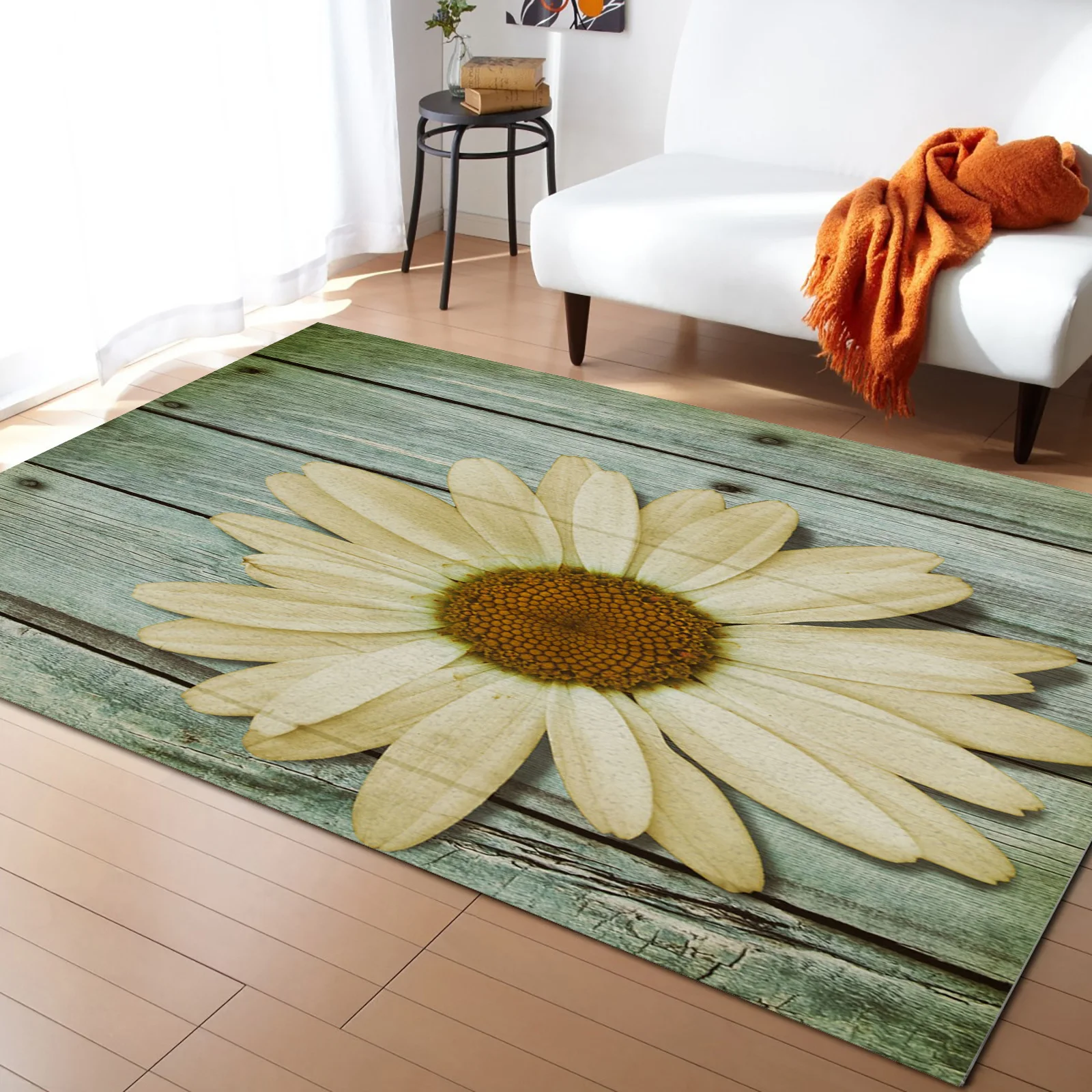 

Vintage Wood Grain Small Daisy Carpet Area Rug Children's Room Living Room Bedroom Large Rug Home Play Decoration Floor Mat