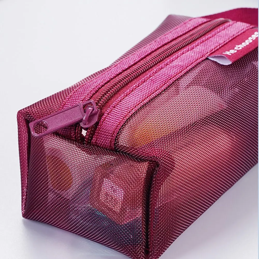 Retro Color Mesh Cosmetic Bag with Handle Transparent Make Up Bag Travel Toiletry Storage Bag Simple Portable Wash Bag