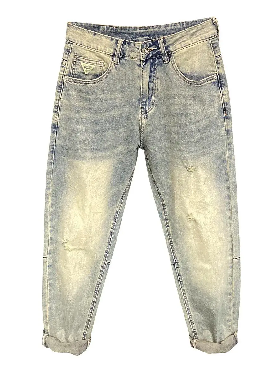 Primavera e verão marca de luxo lavado jeans masculino casual na moda cowboy retro velho versátil solto cone reto harlan calças