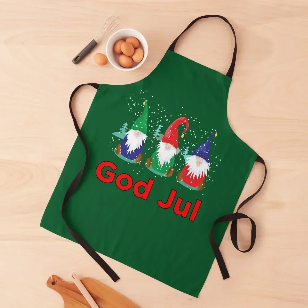 

God Jul Tomte Nisse Gnomes Scandinavian Merry Christmas Apron Waiter Uniforms manicurist Apron