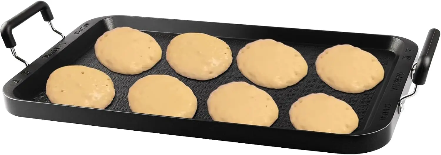 Large 22-Inch Nonstick Double Burner Griddle, Stovetop Grill Pan Fits Gas and Glass Cooktops, Aluminum Griddle with Handles for Kitchen, Camping, and Outdoor Cooking, 2-Burner Design