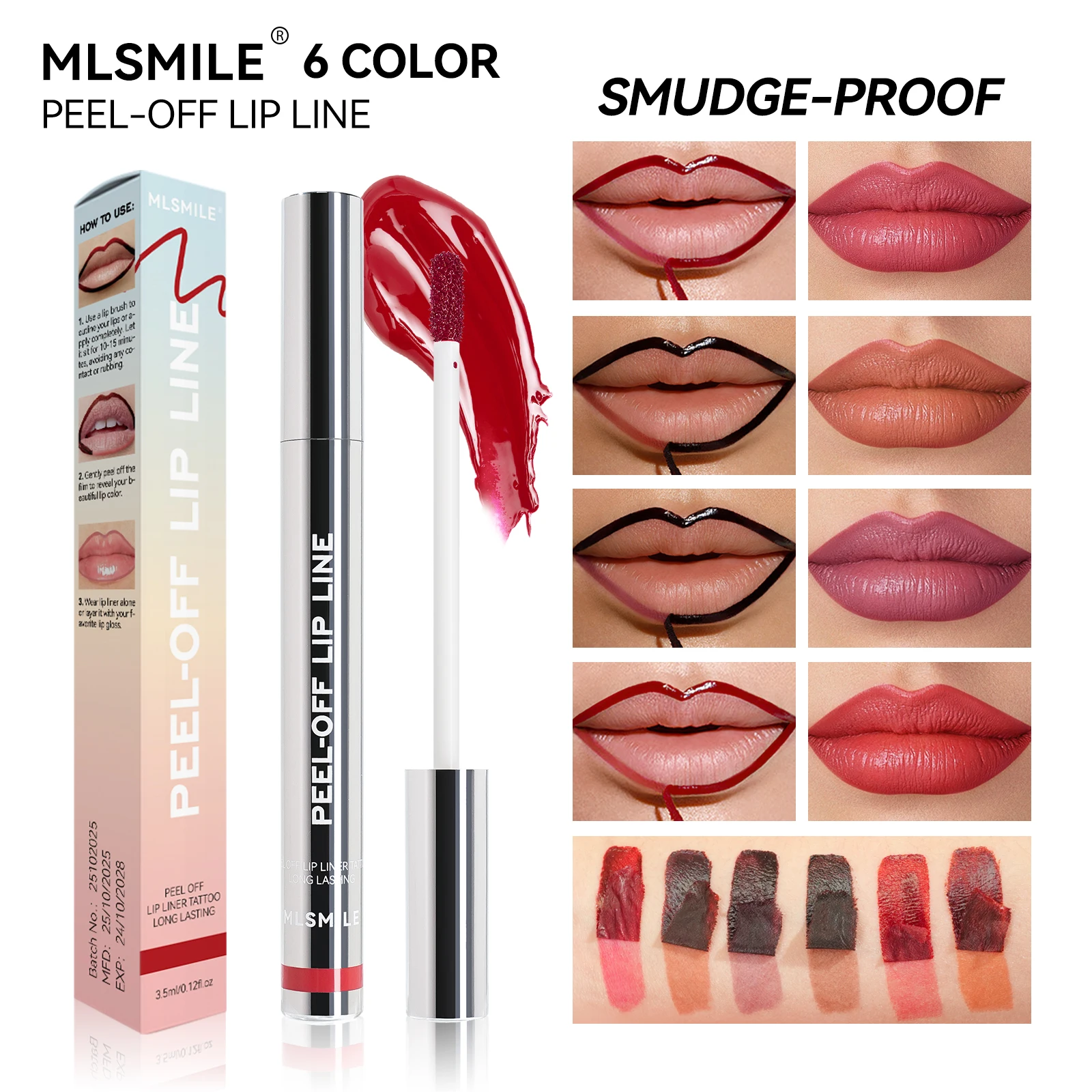 Mlsmile 2 Pack Matte Peel Off Lip Gloss Durable Waterproof Easy Color Tear Lip Liner