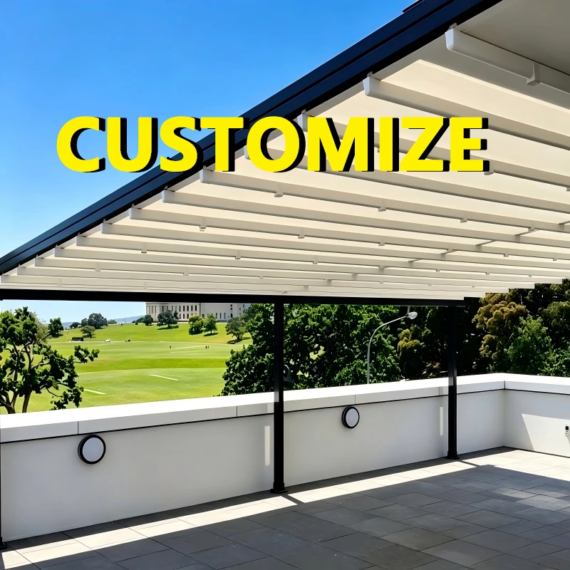 Any Size Custom Aluminum Bioclimatic Pergola Kits Thermal Insulated Remote Control Waterproof Sun Shade Outdoor Backyard Privacy