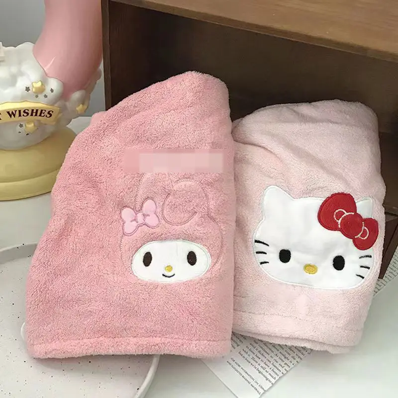 Sanrio Hello kitty Kuromi Cinnamoroll My melody lucu kreatif kartun bordir pola rumah baru coral beludru kering topi rambut