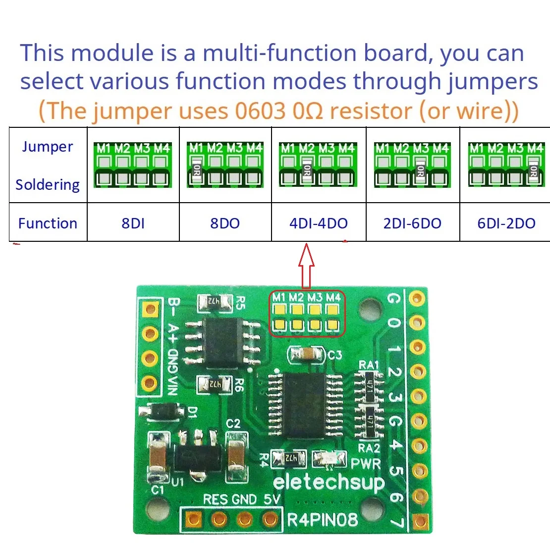 8CH Multifunction Remote IO 2.54mm Pin Core Board Modbus Rtu Master-slave DC 5V 12V 24V of the Digital Collection Module RS485