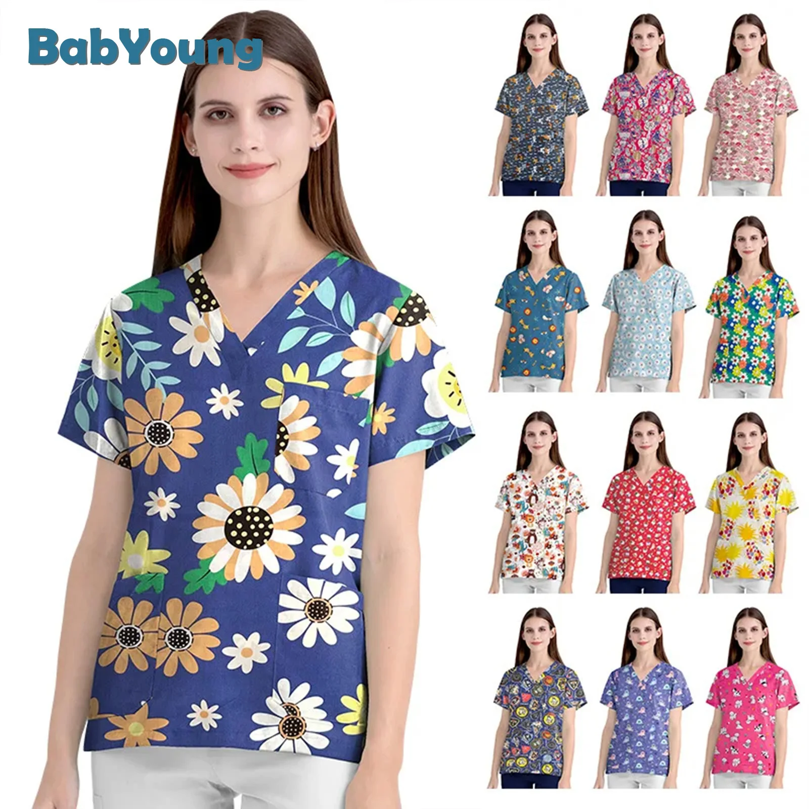 High Cartoon Print chirurgische Uniformen phary Krankenhaus Krankens ch wester Peelings Tops atmungsaktive Schönheits salon Zahnmedizin Haustier Arzt Overalls