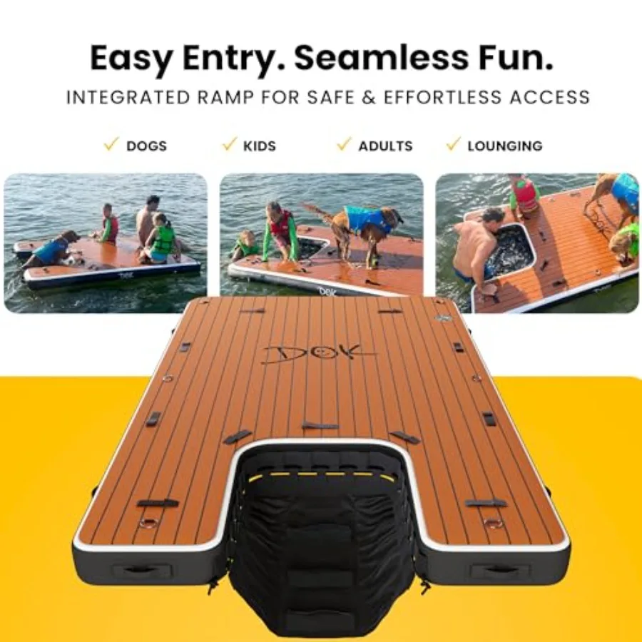 Party Inflatable Dock Platform for Pool Lake: Military-Grade Floating Non-Slip EVA Foam in High-Visibility Yellow with Water Ra