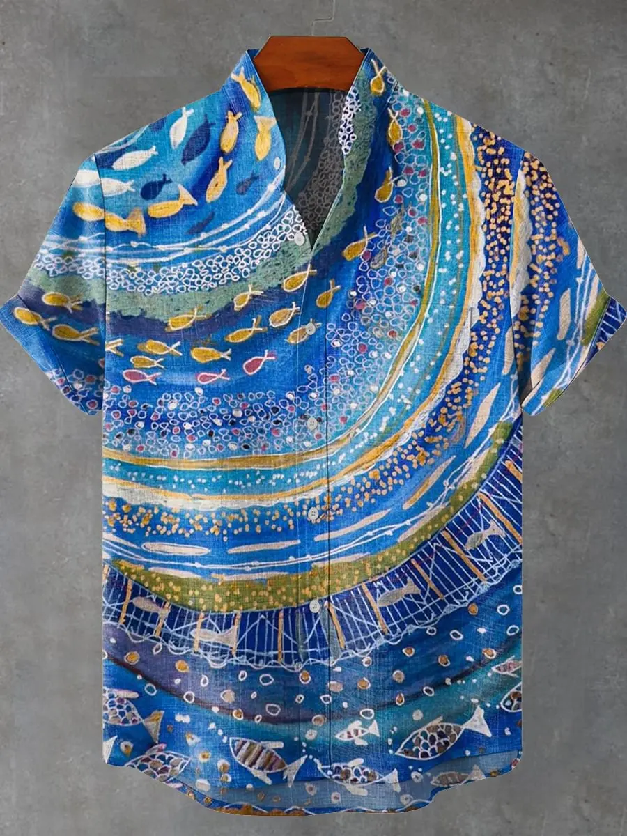 New fashionable casual loose pattern printed shirt with casual buttons and breathable top suitable for outdoor travel