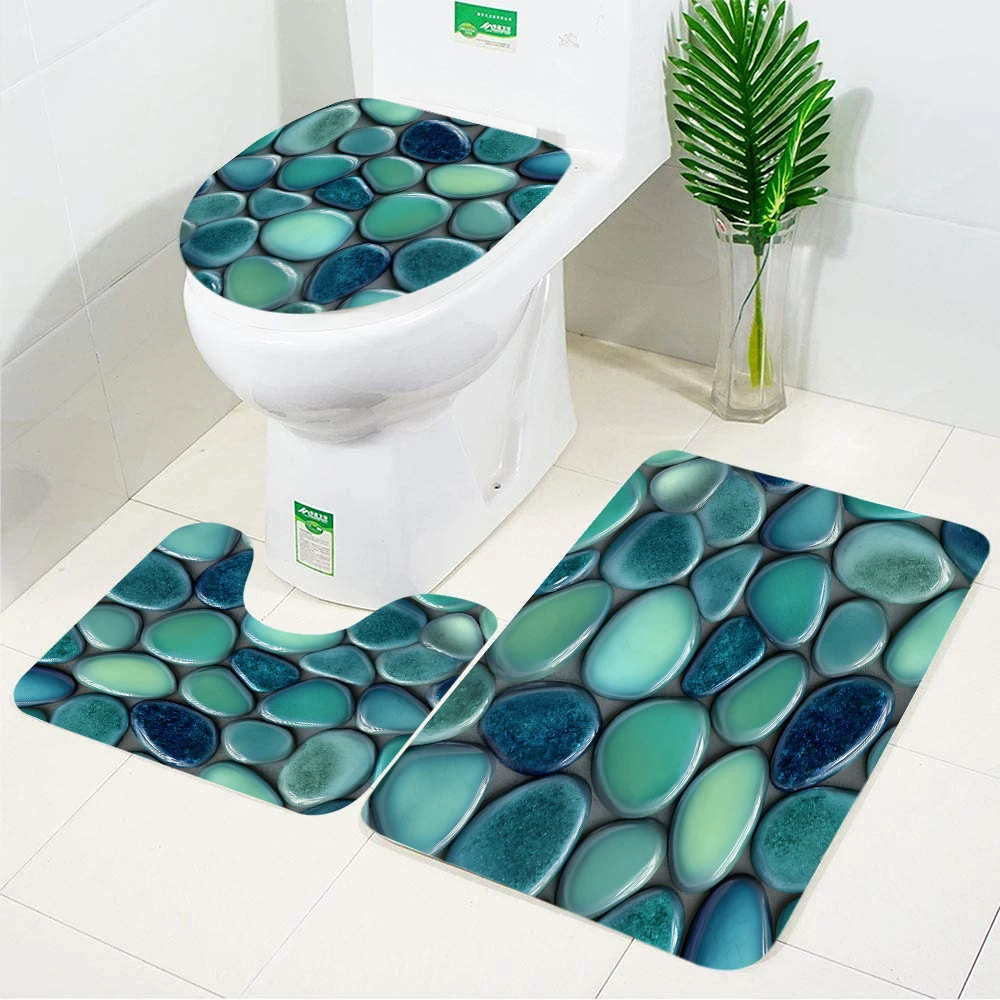 

3pc Modern Mosaic Pattern Bathroom Carpet Set Bathroom Bathtub Toilet Anti slip Carpet Soft Water Absorbing Home Decoration