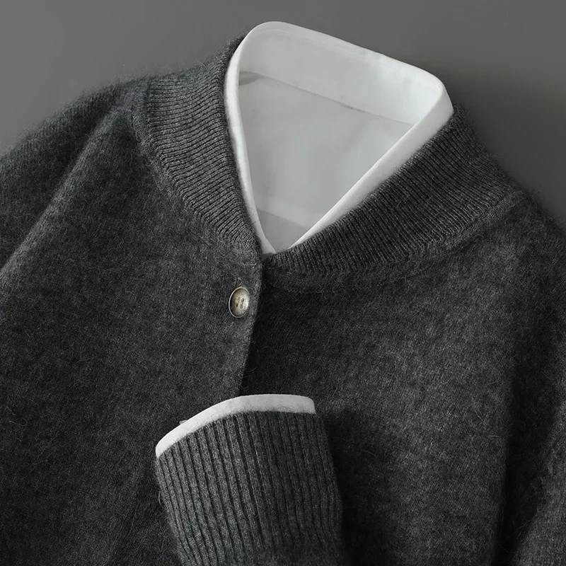 Cardigan en cachemire de vison à col montant pour hommes, pull rembourré, manteau d'affaires décontracté, automne et hiver, nouveau