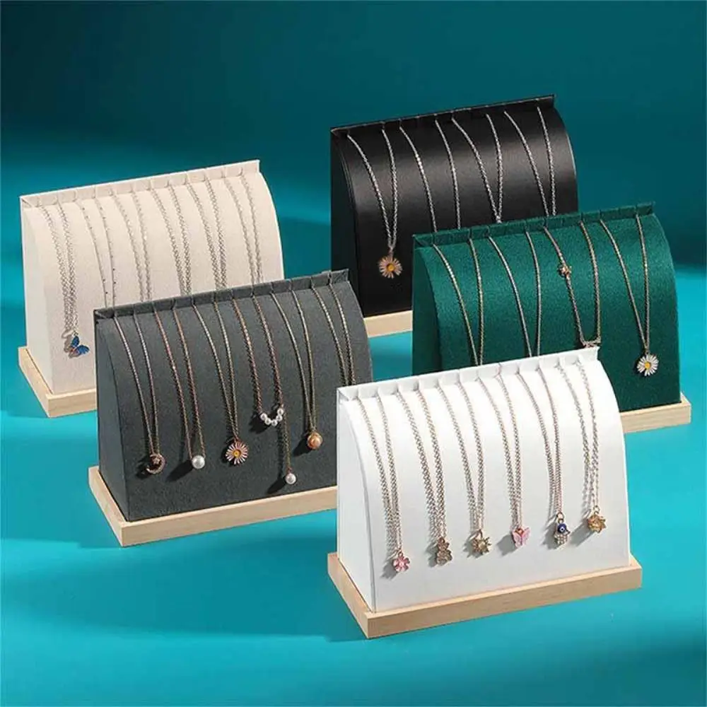 

PU/Velvet Surface Necklace Display Stand Fashion Multiple Easel Jewelry Storage Rack Solid Wood Base Large Size