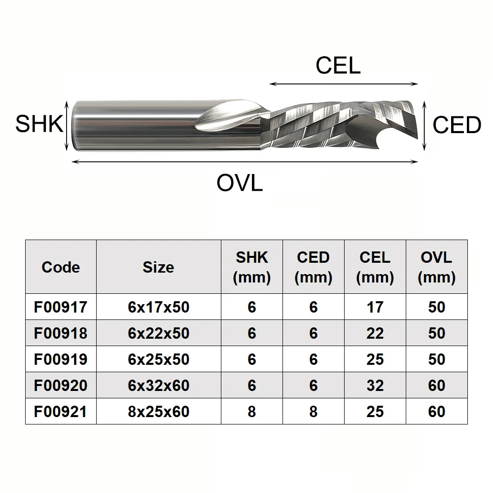 One Flute UP & DOWN Spiral Endmill CNC Engraving Router Bit for MDF Compression Wood