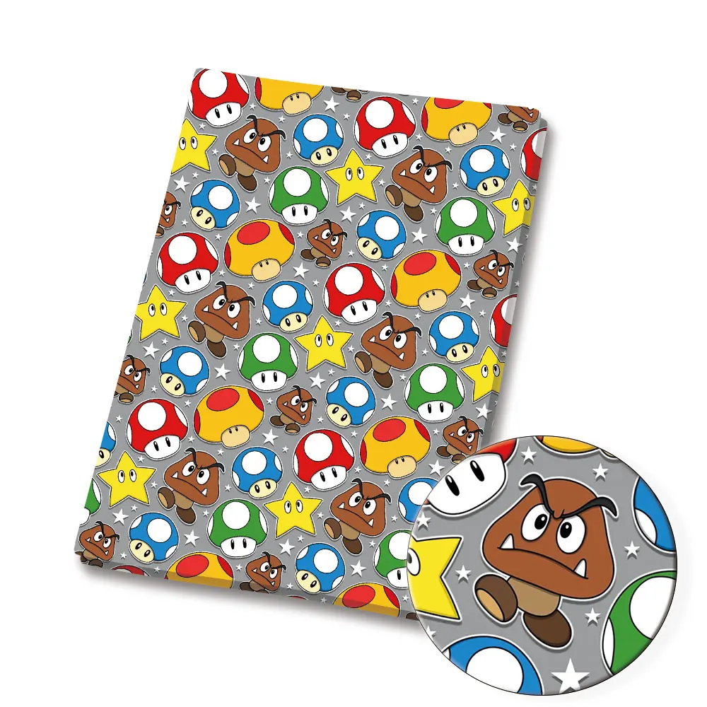 Fabric140ผ้าฝ้าย Game Mario 100*50ซม. งานเย็บปะผ้าควิลท์งานเย็บปะผ้าผืนผ้าพิมพ์สำหรับเด็ก