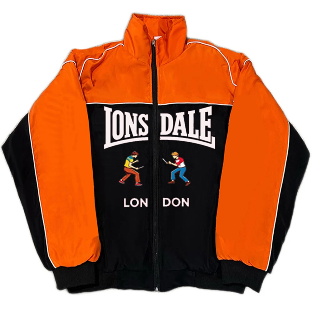 LONSDALE color blocked quilted jacket stand up trench coat retro streetwear men's and women's fashionable sports jacket