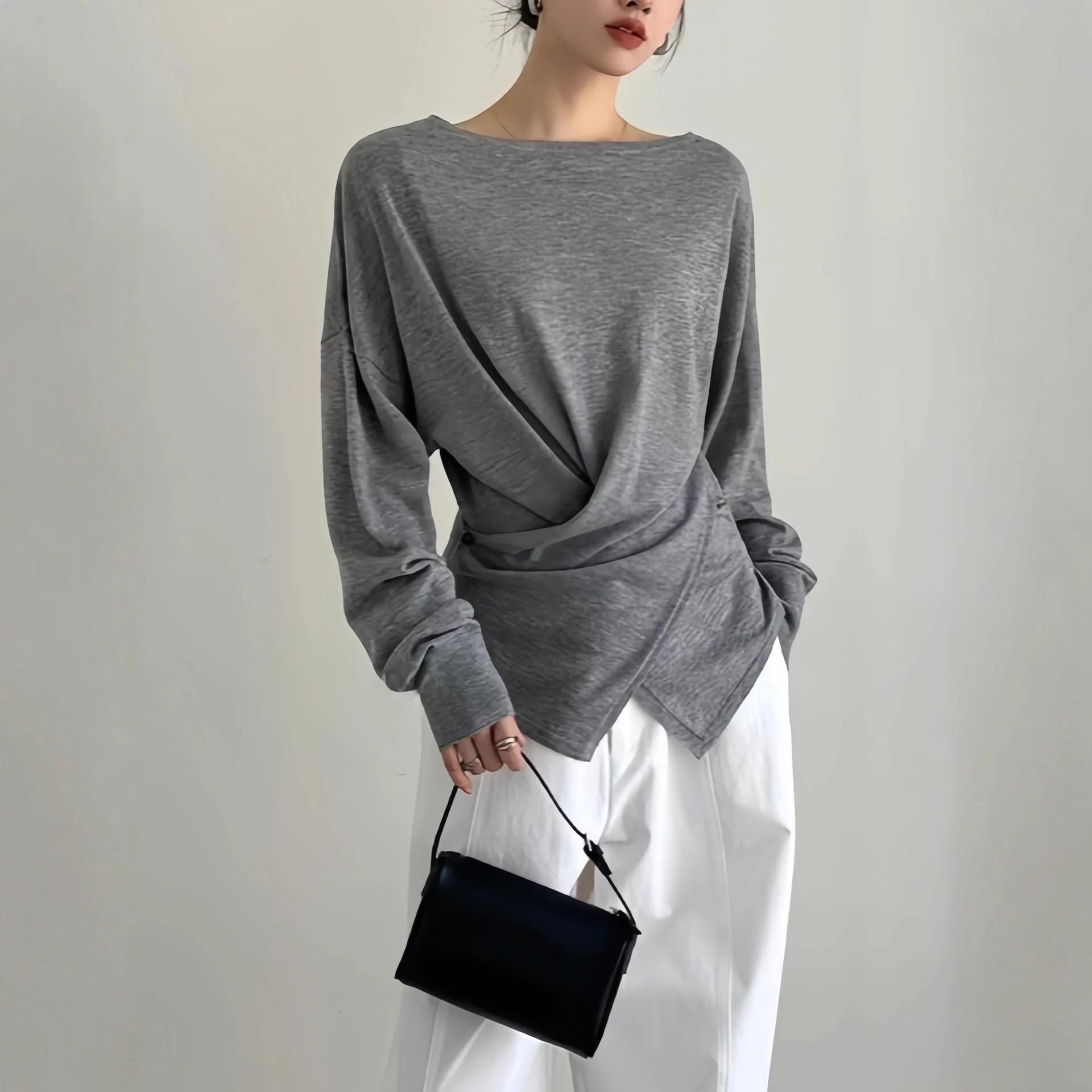 

Sense Cross Waist Inside and Outside Bottomed Wool Knitted Sweater Top Women