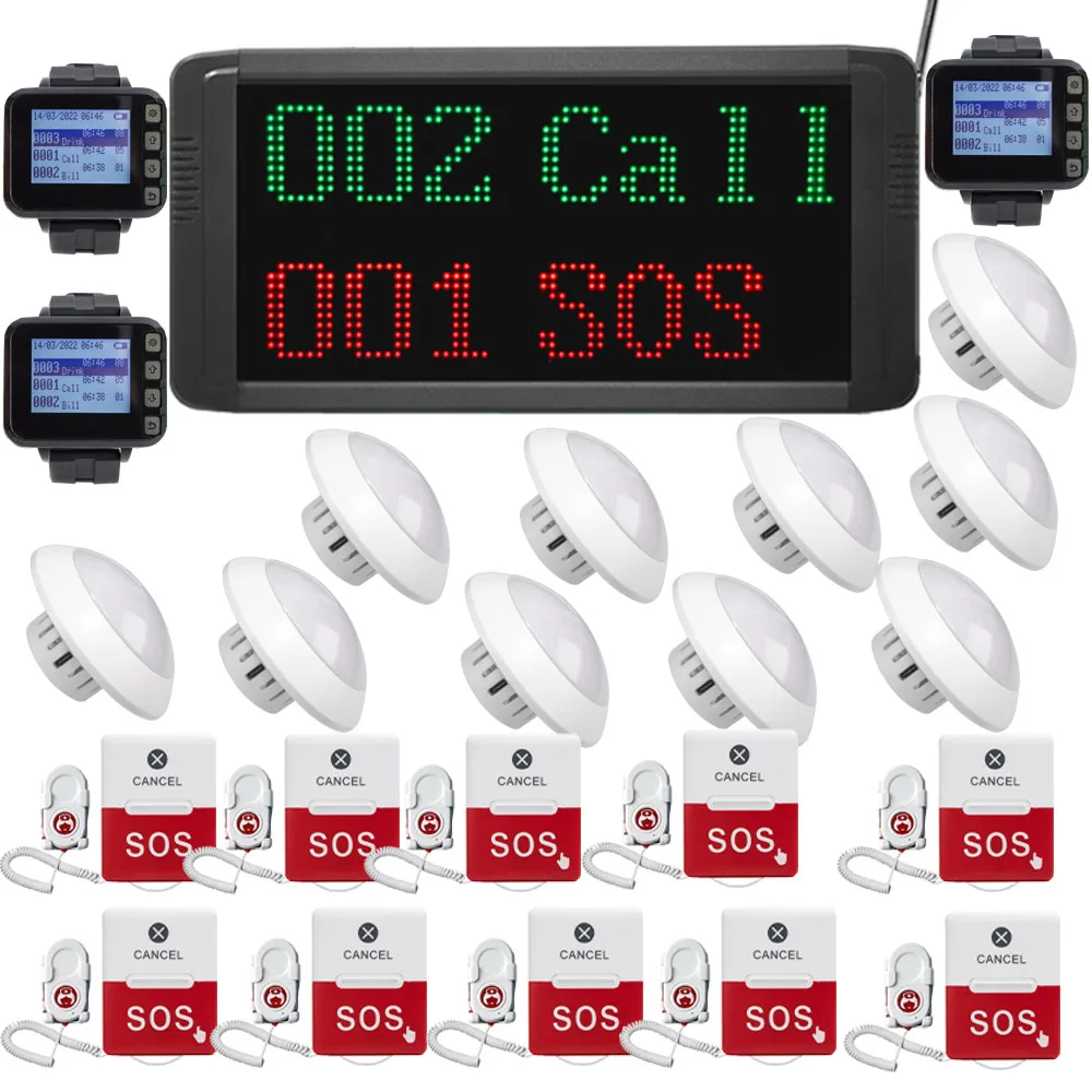 

Ycall Wireless Nursing Calling System for Hospital 1 Screen 3 Watch 10 Light 10 SoS Emergency Alarm Button for Elderly Patient