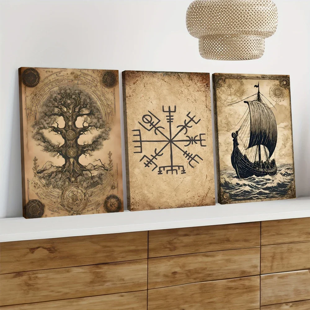 3pcs frameless Canvas Painting 3pcs frameless canvas painting 3 Mysterious Tree of Life Canvas Decorative Paintings Retro Magic