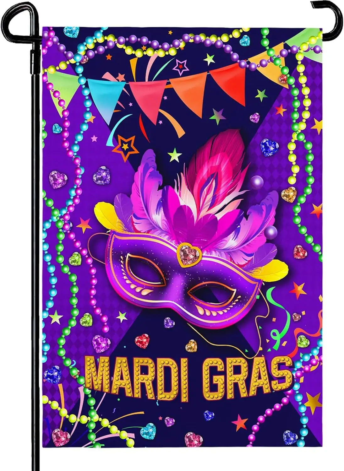 Mardi Gras Garden Flag Masquerade Mask Yard Flag Fleur De Lis Beads Double Sided Garden Flags for Holiday Party Carnival