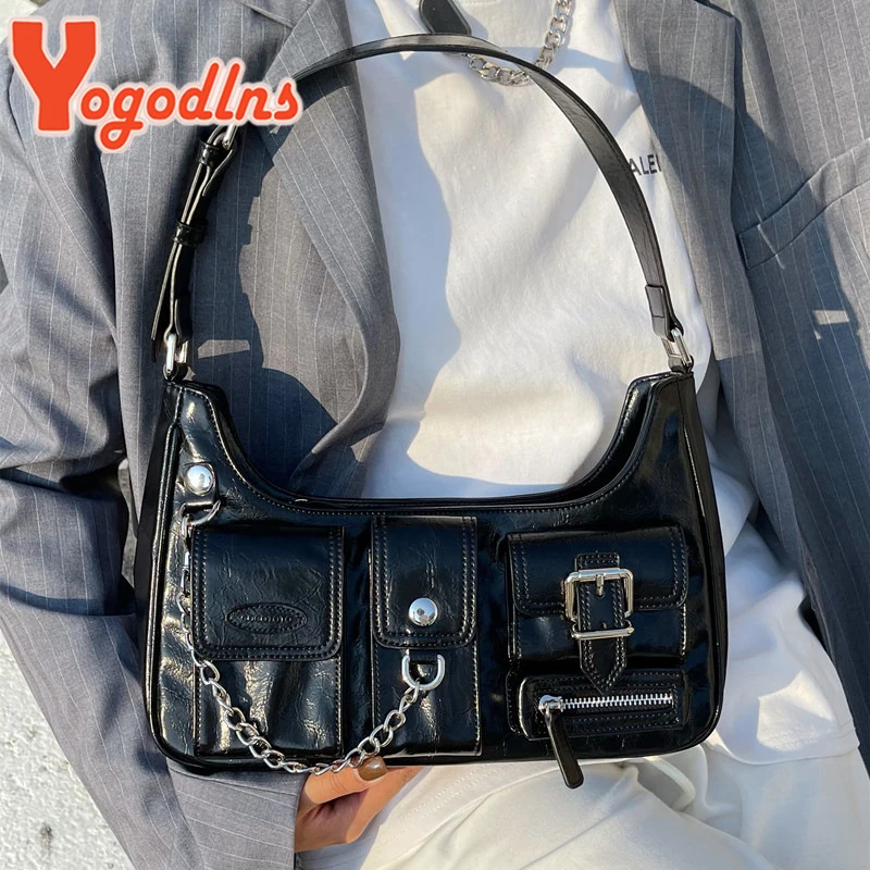 Brand Design Chain Women Underarm Bag Multiple Pockets Ladies Shoulder Crossbody Bag Fashion PU Leather Purse Handbag