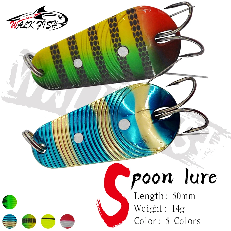 WALK FISH 1Pcs Spinning Fishing Bait 50mm 14g Fishing Metal Spoon Trout Lure Fishing Wobblers Spinner Bait Artificial Hard Bait