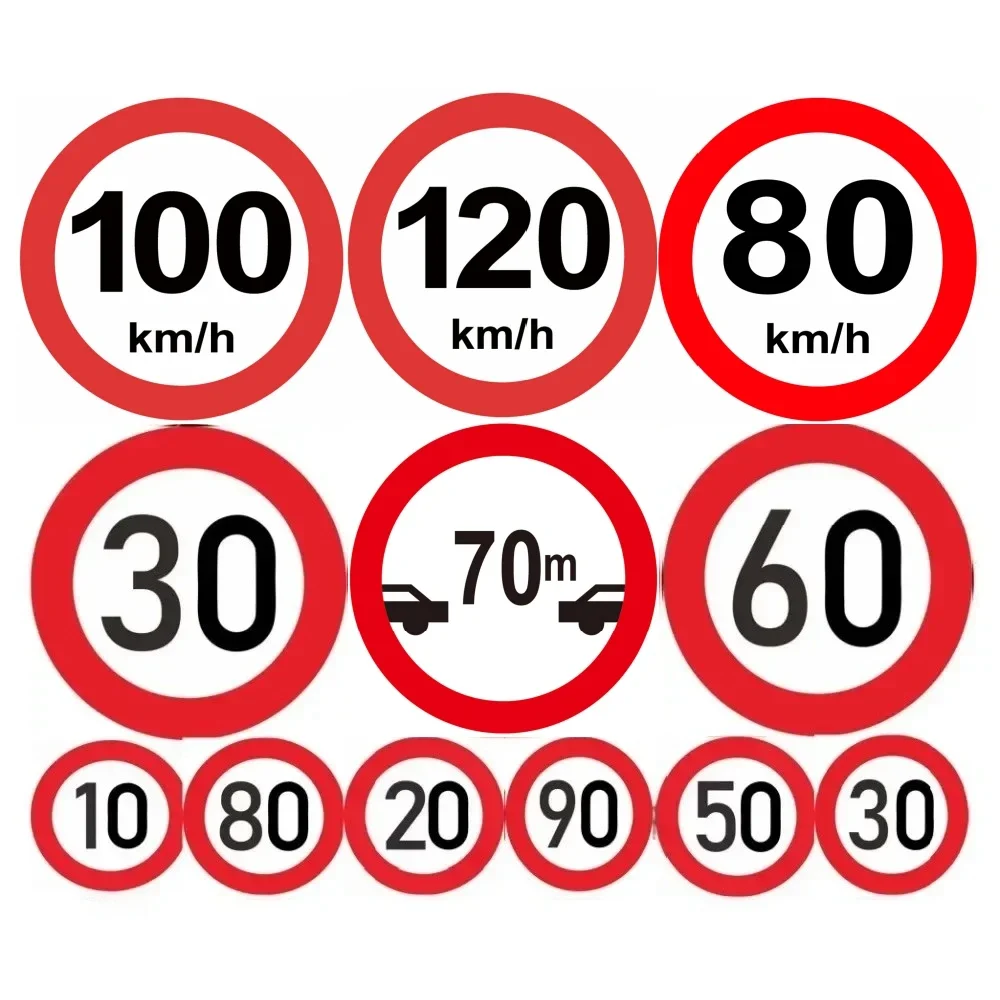 Vintage Metal Tin Traffic Sign, Speed Limit 10-90 Km/h Waterproof Outdoor Decor