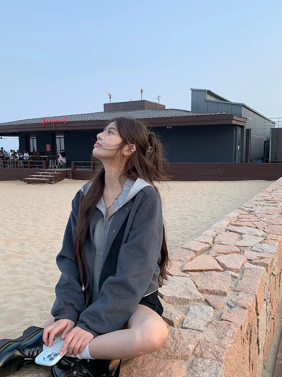 سترة نسائية قصيرة غير رسمية رمادية اللون على الطراز الكوري لفصلي الربيع والخريف، إصدار جديد بأسلوب G، سترة واقية من الرياح ... #1