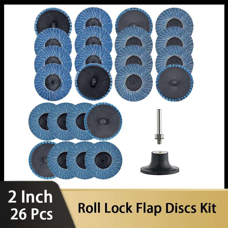 2 Inch Roll Lock Flap Discs Kit 26 Pcs with 1/4