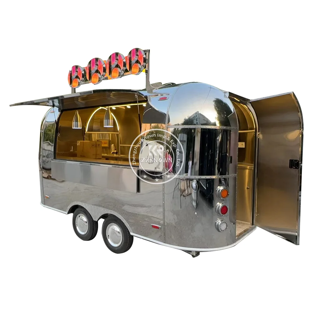 Carro de comida de concessão personalizado em aço inoxidável, cachorro-quente, trailer móvel de catering, caminhão de comida com cozinha completa