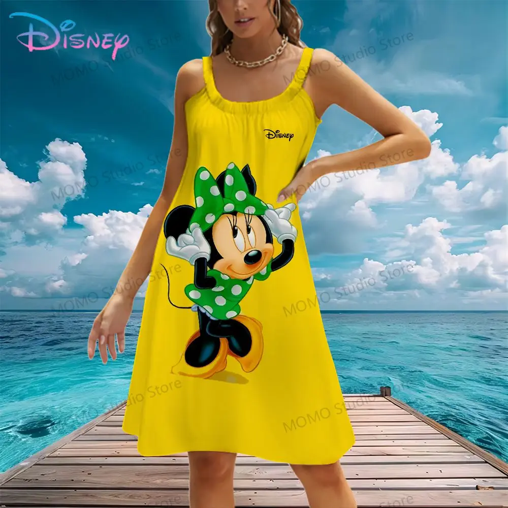 Disney's Mickey Mouse Minnie Sling Women's Beach Dress Summer Fashion Street Wear Cool Evening Dresses Y2k Kawaii Leisure Lovely