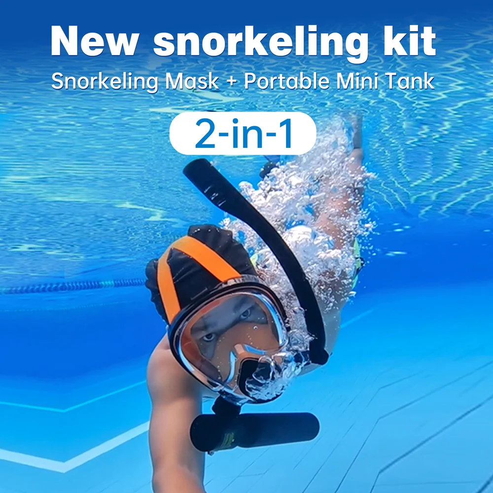 QDWETS 0.5L Mini Scuba Diving Tank Set with Full Face Mask & Hand Pump, Portable Underwater Breathing System for Snorkeling, Div