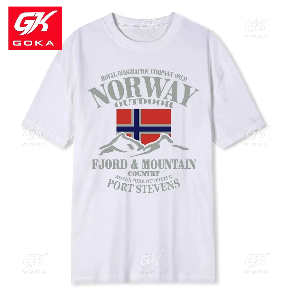 Summer Norway Flag Fjord Mountain T Shirt Crazy Hip Hop Men's Shirt Cotton Crewneck Unisex Short Sleeve Funny T-shirts Male