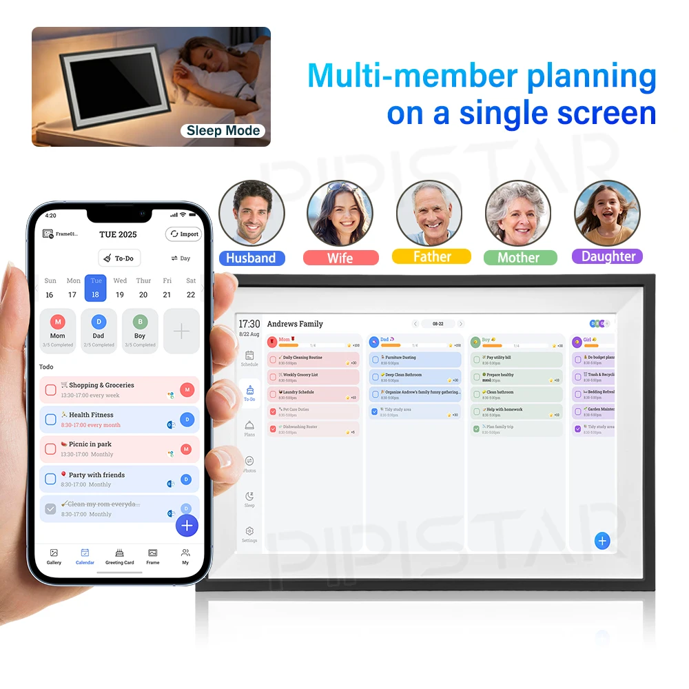 Table de chorale de calendrier numérique intelligent de 15.6 pouces, écran tactile interactif 1920x1080, calendrier à domicile, planificateur de repas WIFI