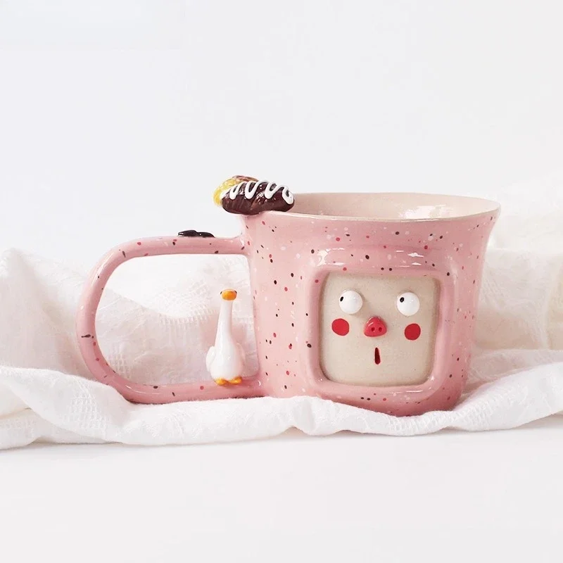 Drinking utensils cute macaron pink pig water cup girls small fresh underglaze color personalized coffee