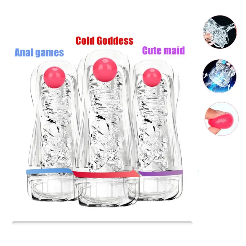 Pocket Pussy Cup Male Masturbator Cup Vacuum Sucking Soft Transparent Realistic Vagina Red Ball Glans Stimulator Sex Toys For Me