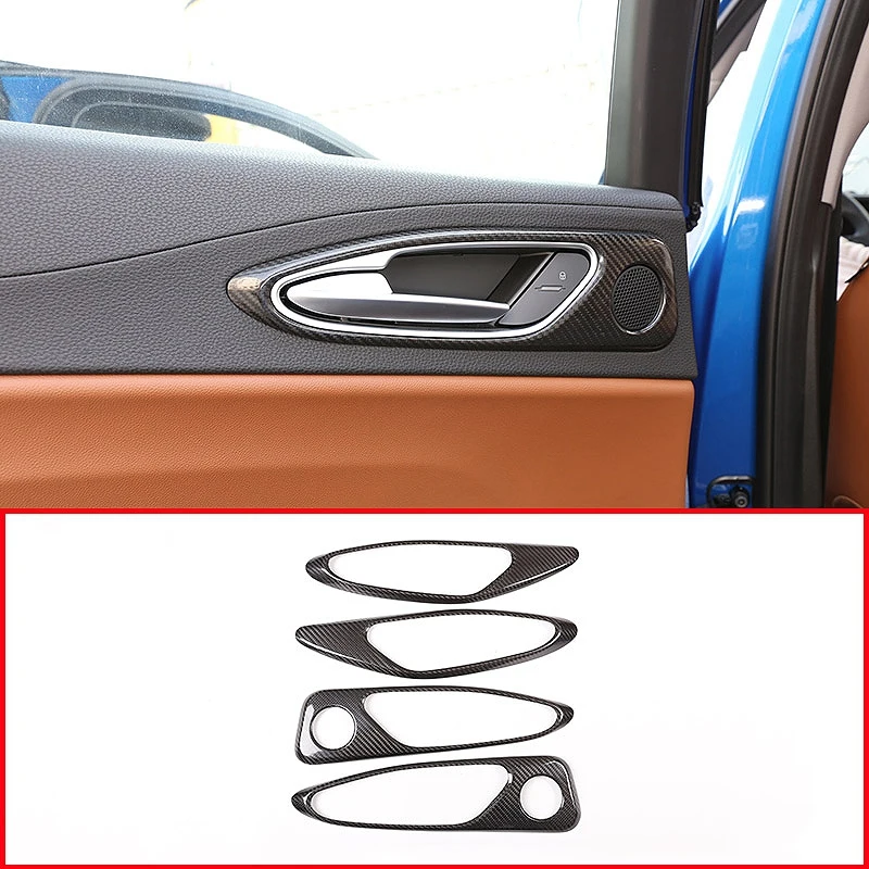 4Pcs Real Carbon Fiber For Alfa Romeo Giulia 2017 2018 Car Chrome Interior Door Handle Frame Cover Trim Accessories