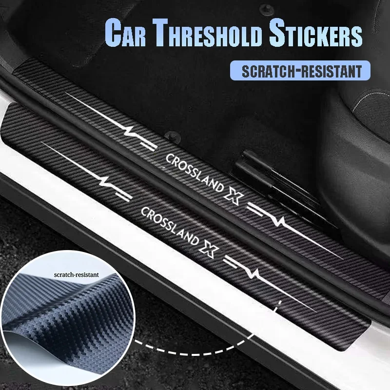 Car Door Threshold Scuff Plate Carbon Fiber Sill Protector Stickers For Opel Crossland X Logo Astra Insignia Mokka Zafira Corsa