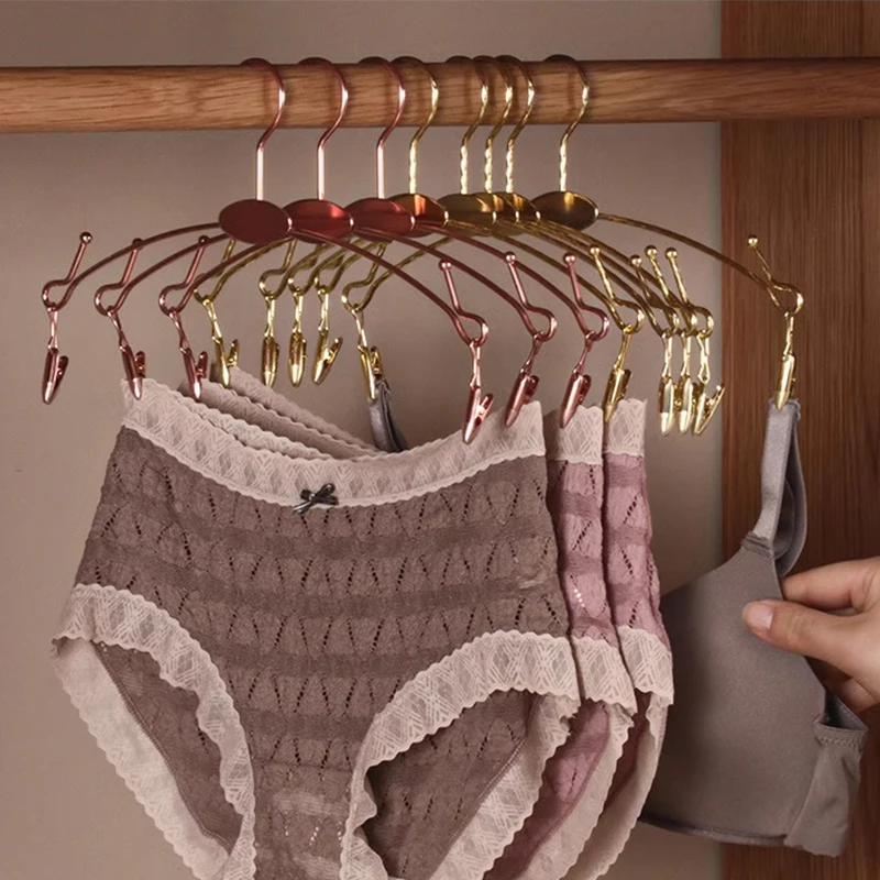 

10-20 шт. Золотая вешалка для одежды, металлические прочные модные вешалки для нижнего белья с зажимами для бюстгальтера для шкафа, домашние носки, сушилки для трусов