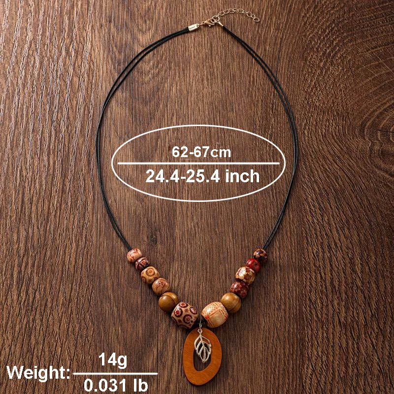 Vintage Wood Beads Handmade Women\'s Pendants Necklaces Ethnic Beaded Long Chain Sweater Necklace for Women Daily Wear Jewelry