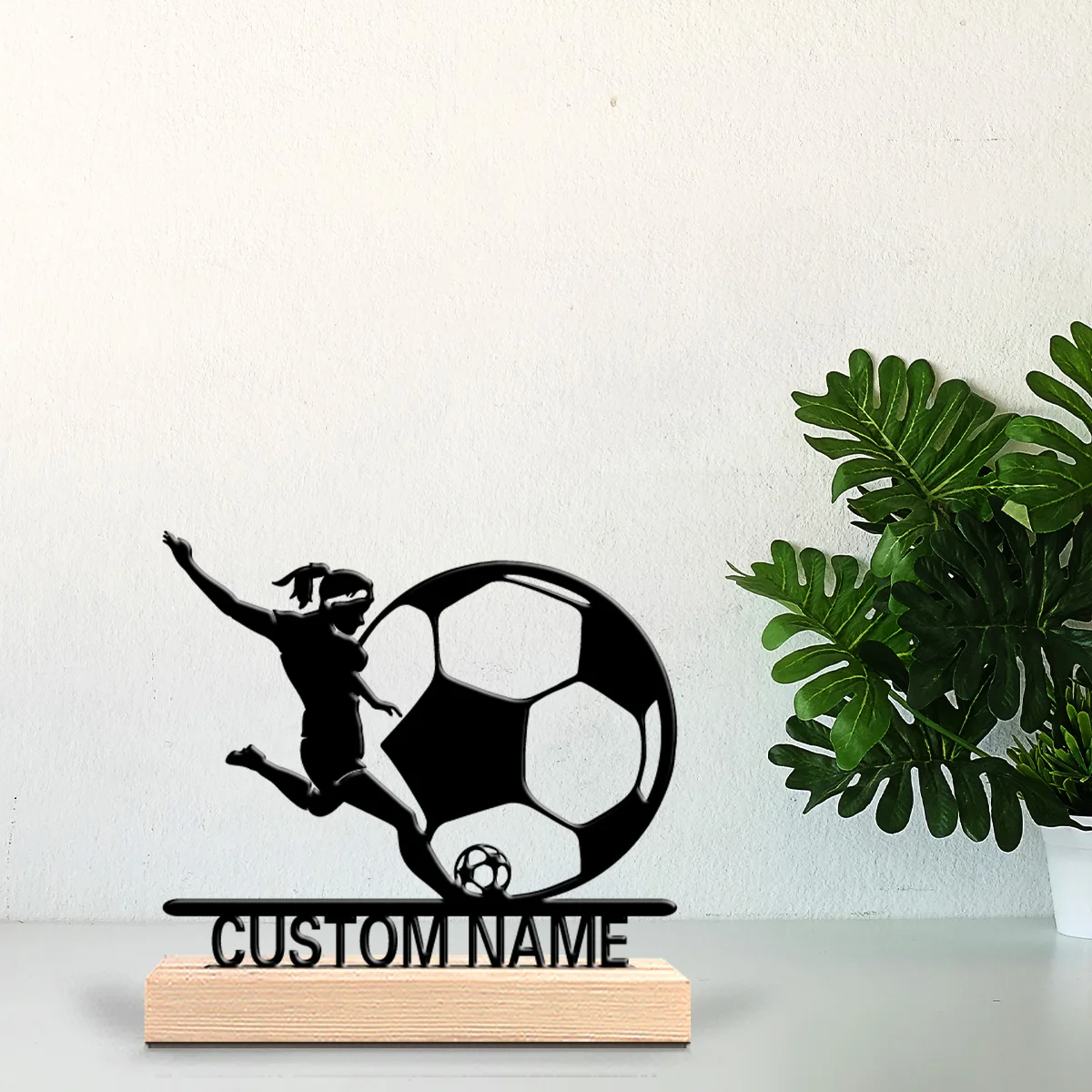 1pc Stylish Personalized Custom Football Metal Statues Whimsical Desk Decor with Wooden Base, Ideal for Nurseries, Libraries, Ec