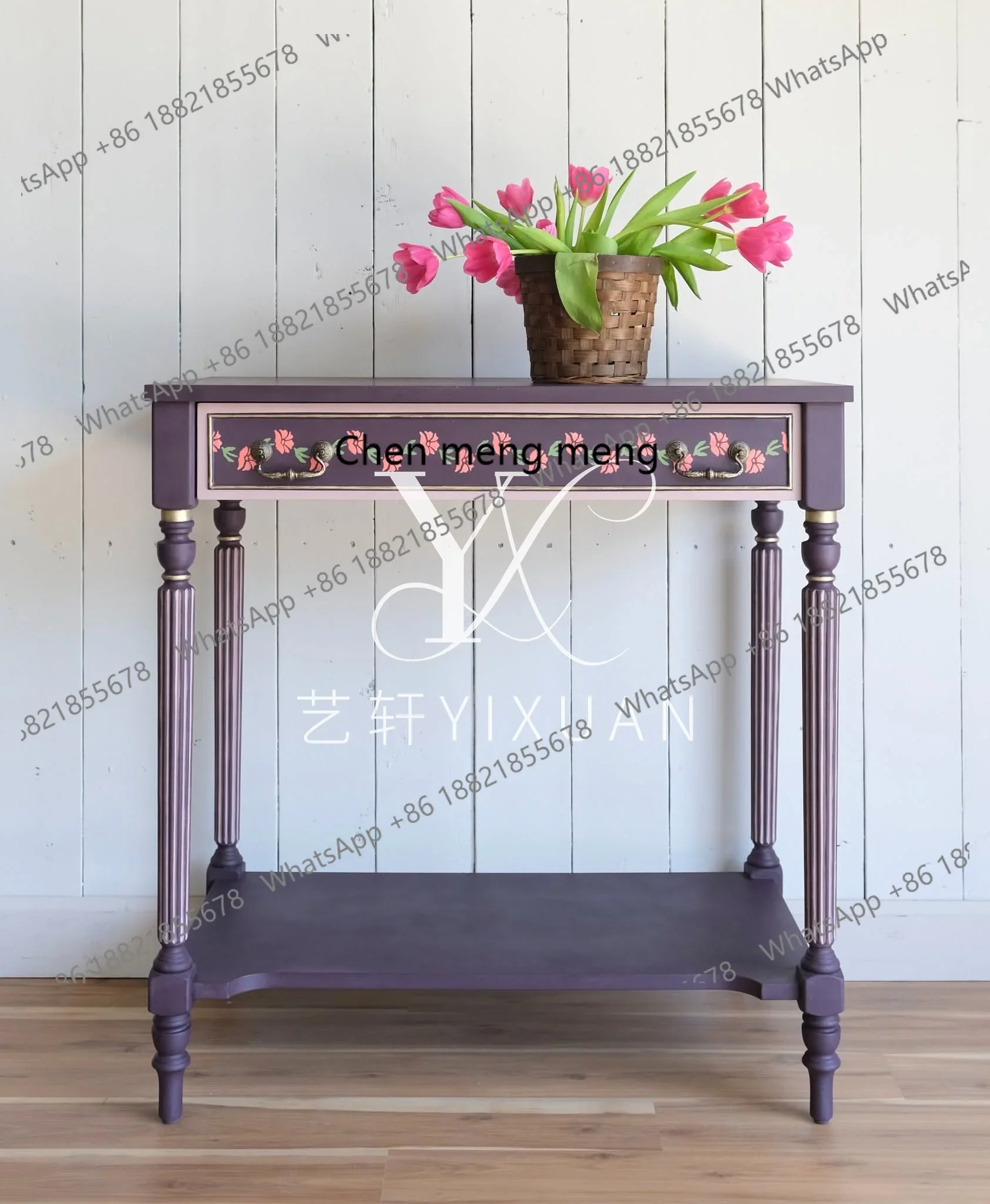 Hand-Painted Living Room Storage Entryway Cabinet American Modern Minimalist Painted Wabi-Sabi Style Wall-Mounted Side Table