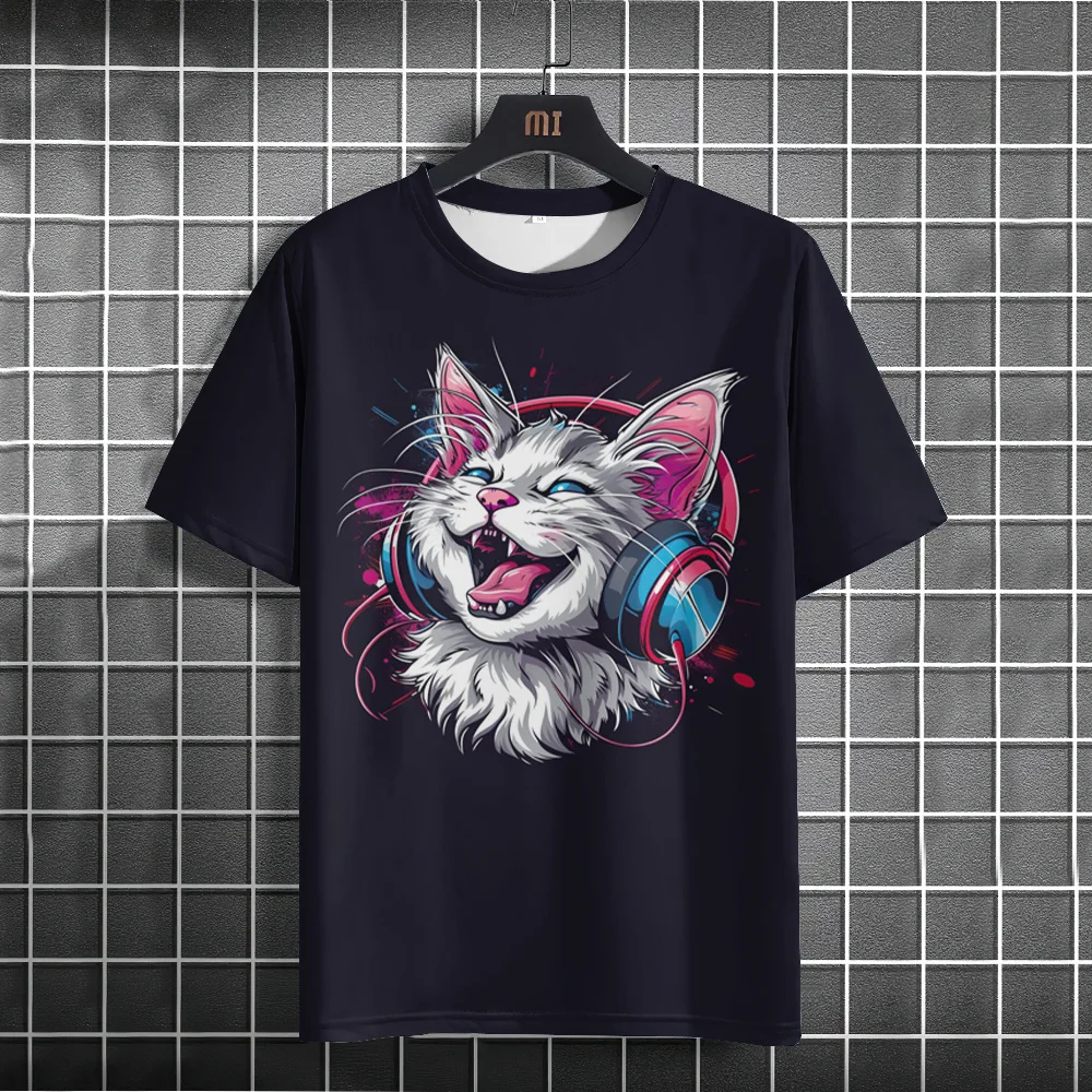 Cat Men's T-shirt Fashion Cartoon T-shirt 3D Animal Print Short Sleeve Street Trend Men's T-shirt Y2K Oversized Men's Clothing