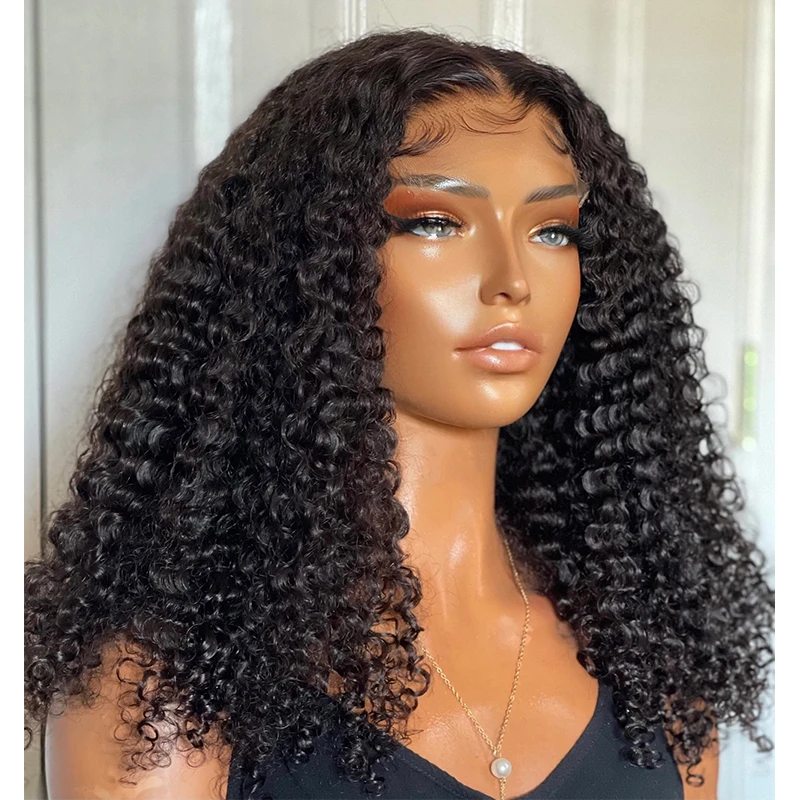 Glueless Soft Natural Black 26“Long 180Density Kinky Curly Lace Front Wig For Women With BabyHair Preplucked Daily Cosplay