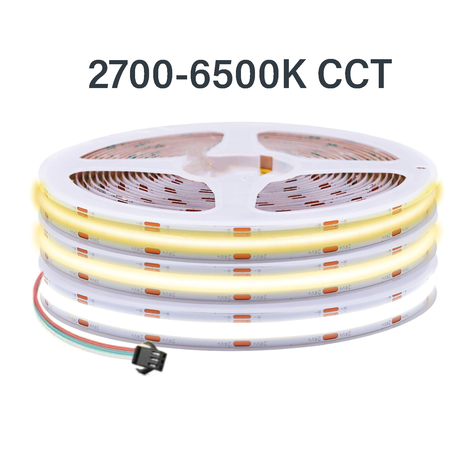 Taśma LED COB CCT 2700 K do 6500 K Zmienne 608 diod LED / m Elastyczne światła liniowe LED RA90 o wysokiej gęstości z możliwością ściemniania DC12V